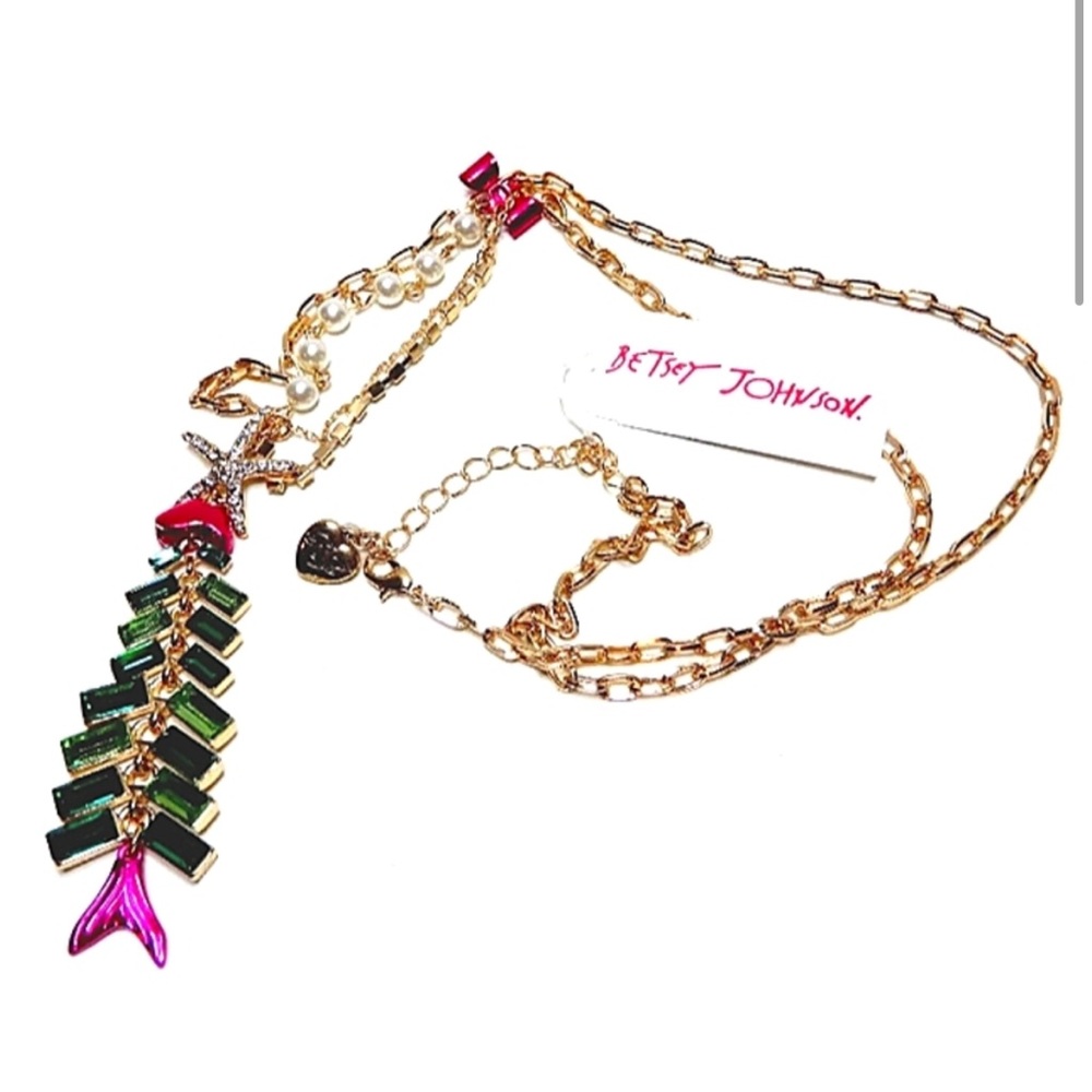 New Betsey Johnson HOLIDAY REEF FISH TREE LONG PENDANT GREEN - Picture 1 of 6